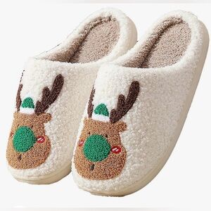 Plush Reindeer Christmas Slippers